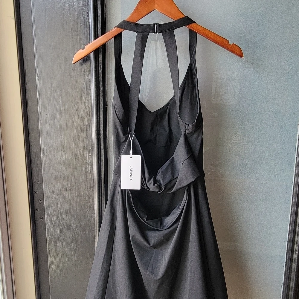 JAFINSY Tennis Golf Black Dress with Built in Shorts Bra Athletic Summer Large - Picture 3 of 10
